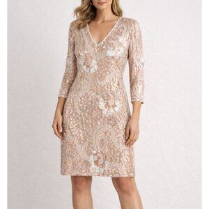 Scala Silk Sequin Cocktail Dress Womens S Nude Pink Beaded Vintage Glam Art Deco